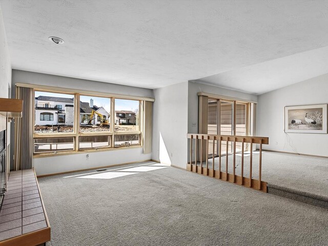 535 E Vine Ct, Sturgeon Bay, WI 54235 - unfurnished living room featuring carpet, lofted ceiling, and baseboards