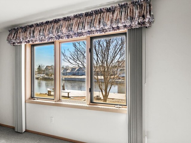 535 E Vine Ct, Sturgeon Bay, WI 54235 - room details with baseboards, a water view, and carpet floors