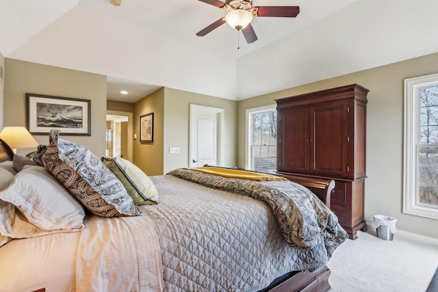 S51W29202 Ridgefield Rd, Waukesha, WI 53189 - carpeted bedroom with ceiling fan, baseboards, and lofted ceiling