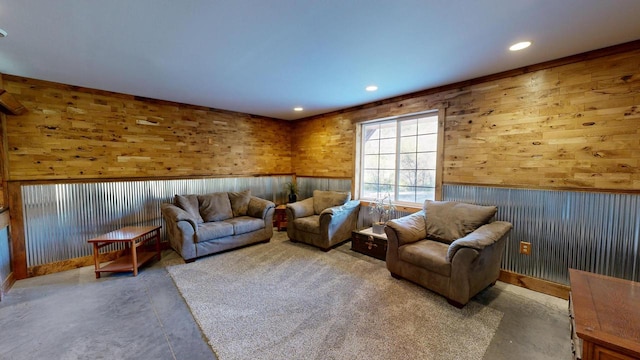 26350 Drake Ln, Cazenovia, WI 53924 - living room with concrete floors, recessed lighting, and wainscoting