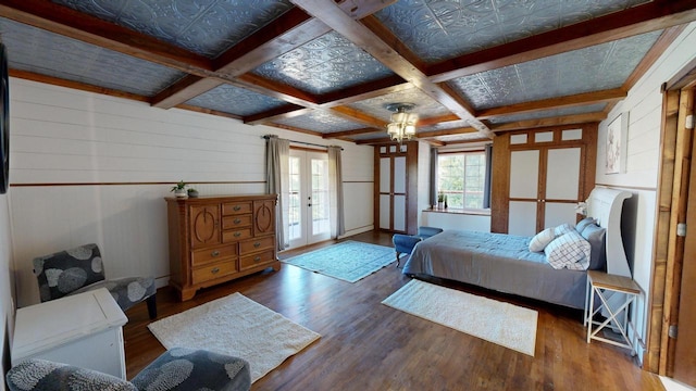 26350 Drake Ln, Cazenovia, WI 53924 - bedroom with wood finished floors, french doors, and coffered ceiling