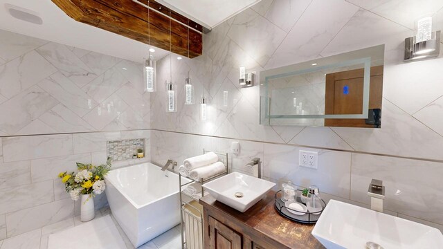 26350 Drake Ln, Cazenovia, WI 53924 - bathroom with tile walls and a soaking tub