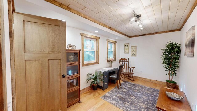 26350 Drake Ln, Cazenovia, WI 53924 - office space with wooden ceiling and light wood-style floors