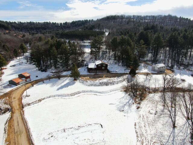 26350 Drake Ln, Cazenovia, WI 53924 - snowy aerial view featuring a wooded view