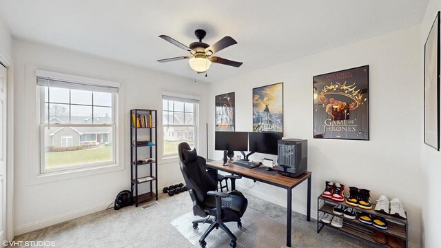 425 Maple Ln, Williams Bay, WI 53191 - carpeted office with baseboards and ceiling fan