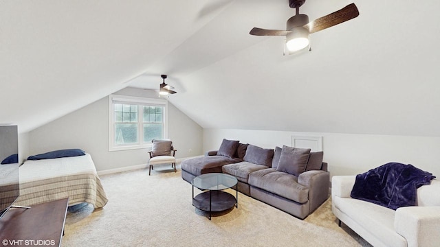 425 Maple Ln, Williams Bay, WI 53191 - bedroom with baseboards, lofted ceiling, ceiling fan, and carpet floors