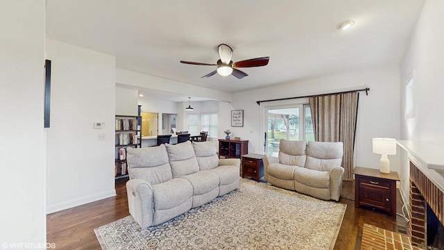 425 Maple Ln, Williams Bay, WI 53191 - living room with a ceiling fan, baseboards, and dark wood finished floors
