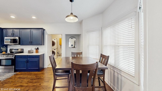 425 Maple Ln, Williams Bay, WI 53191 - dining area with stacked washing maching and dryer, recessed lighting, and dark wood finished floors