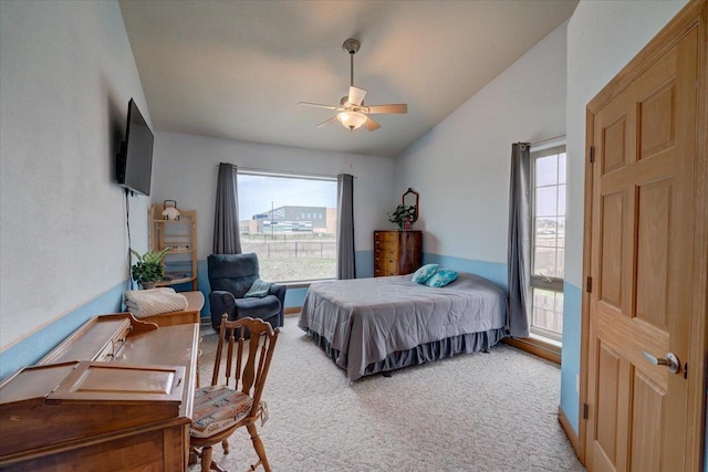 2026 Stonehaven Dr, Sun Prairie, WI 53590 - bedroom with a ceiling fan, lofted ceiling, and light colored carpet