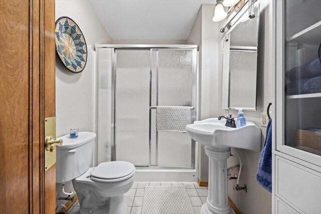 W1335 N Blue Spring Lake Dr, Palmyra, WI 53156 - bathroom featuring a shower stall, tile patterned floors, and toilet