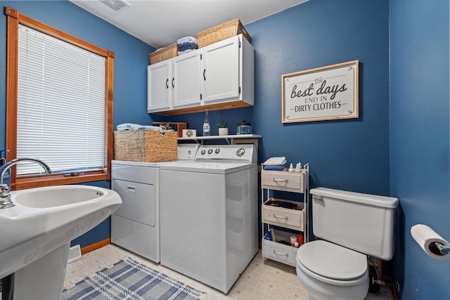 W1335 N Blue Spring Lake Dr, Palmyra, WI 53156 - laundry room featuring separate washer and dryer, visible vents, laundry area, and a sink