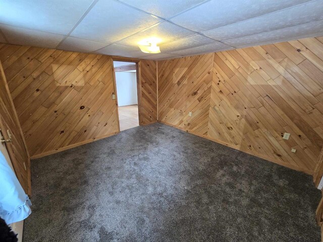 N10444 N Horseshoe Rd, Tomahawk, WI 54487 - empty room featuring wooden walls, carpet, and a drop ceiling