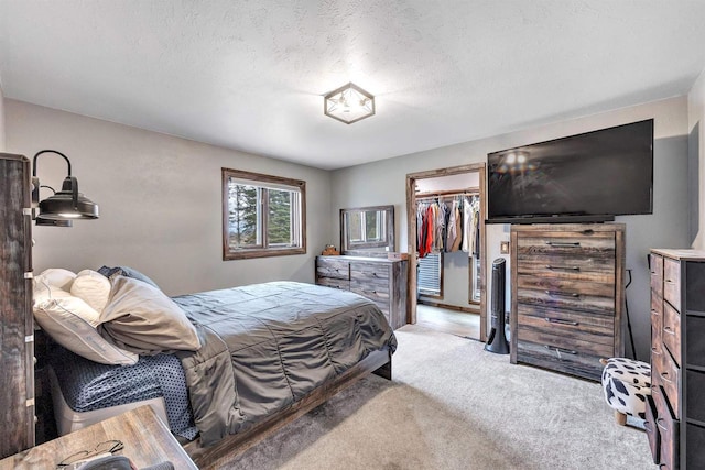 3237 Mill Rd, Greenleaf, WI 54126 - bedroom with a closet, a textured ceiling, a walk in closet, and light colored carpet