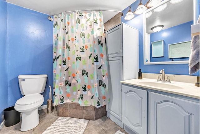 3237 Mill Rd, Greenleaf, WI 54126 - bathroom with a shower with curtain, toilet, tile patterned flooring, and vanity