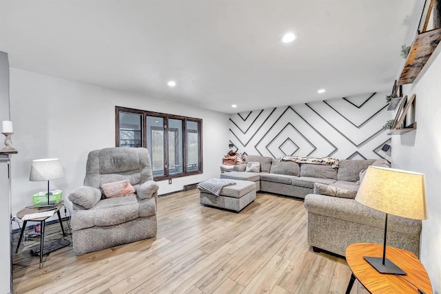 3237 Mill Rd, Greenleaf, WI 54126 - living area with recessed lighting, an accent wall, and light wood-style floors