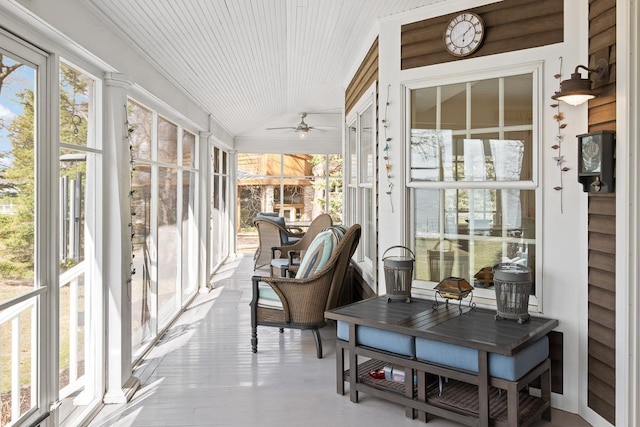 549 Illinois Ave, Green Lake, WI 54941 - sunroom with wood finished floors, vaulted ceiling, and ceiling fan