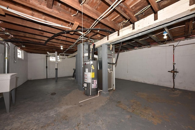 basement with gas water heater