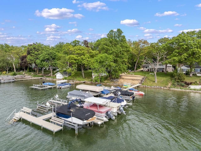 542 Sunset Rd, Twin Lakes, WI 53181 - dock featuring boat lift, a water view, and view of wooded area