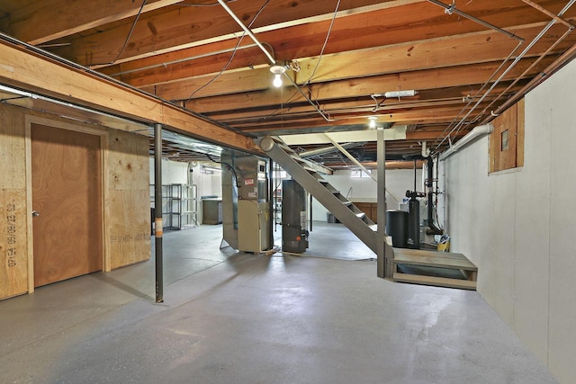 831 Sauganash Dr, Fontana, WI 53125 - unfinished below grade area with heating unit and stairs
