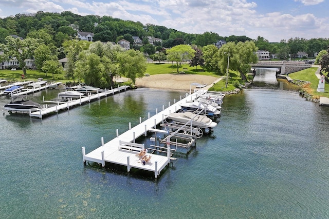 831 Sauganash Dr, Fontana, WI 53125 - view of dock with boat lift and a water view