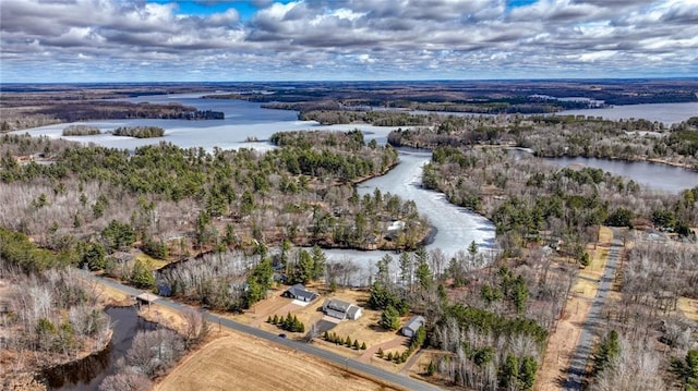 27183 250th St, Holcombe, WI 54745 - birds eye view of property featuring a water view and a forest view