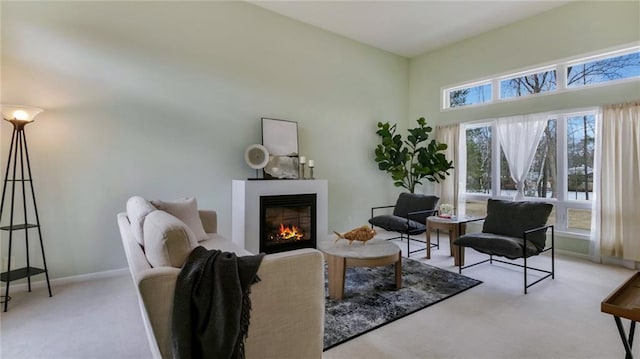 27183 250th St, Holcombe, WI 54745 - living area with baseboards, a glass covered fireplace, and carpet
