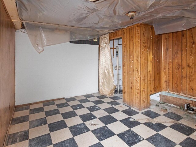 4348 N 30th St, Milwaukee, WI 53216 - unfinished below grade area with tile patterned floors and wooden walls