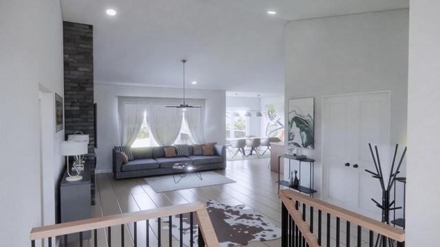 1417 Ridgetrail Dr, Cross Plains, WI 53528 - living room featuring high vaulted ceiling and wood finished floors
