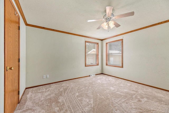 843 Sundstein Rd, Eagle River, WI 54521 - unfurnished room featuring ornamental molding, carpet flooring, ceiling fan, a textured ceiling, and baseboards