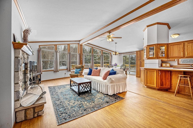 843 Sundstein Rd, Eagle River, WI 54521 - living area with light wood-style flooring and ceiling fan