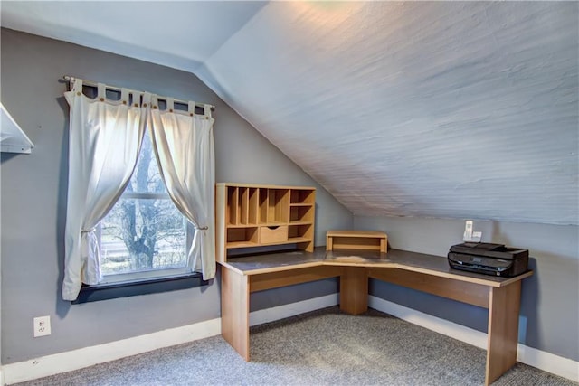 W1797 County Road A, Mindoro, WI 54644 - carpeted office space featuring baseboards and lofted ceiling