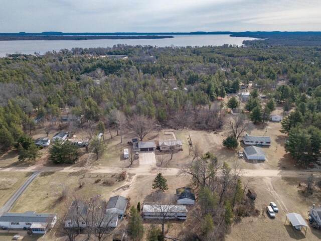 N7363 Wahneeta Ave, New Lisbon, WI 53950 - birds eye view of property featuring a water view and a forest view