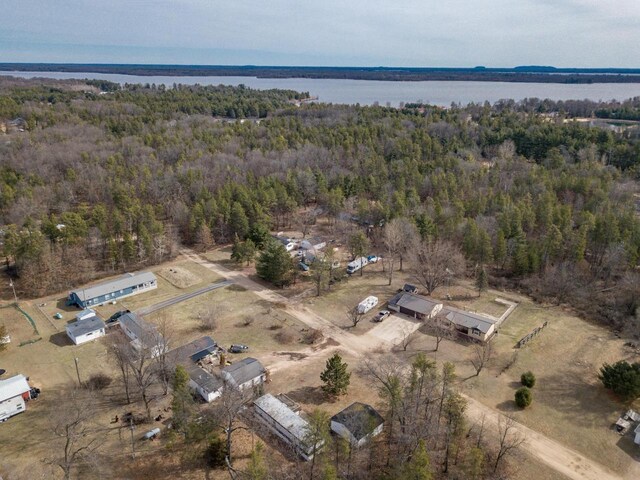 N7363 Wahneeta Ave, New Lisbon, WI 53950 - birds eye view of property featuring a water view and a forest view