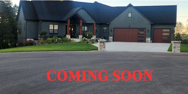 6612 Florance Ruth Ln, Sun Prairie, WI 53590 - modern inspired farmhouse featuring concrete driveway, board and batten siding, an attached garage, and a front yard