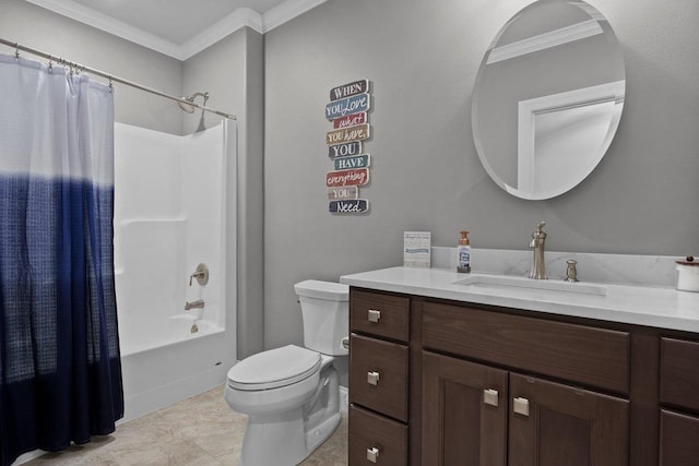 6612 Florance Ruth Ln, Sun Prairie, WI 53590 - bathroom featuring crown molding, vanity, shower / tub combo, and toilet