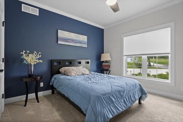6612 Florance Ruth Ln, Sun Prairie, WI 53590 - carpeted bedroom with ornamental molding, baseboards, and a ceiling fan