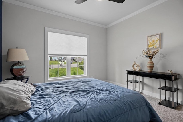 6612 Florance Ruth Ln, Sun Prairie, WI 53590 - bedroom featuring ornamental molding, carpet floors, baseboards, and ceiling fan