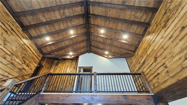11960 US Highway 63, Hayward, WI 54843 - interior space featuring wooden walls and vaulted ceiling with beams