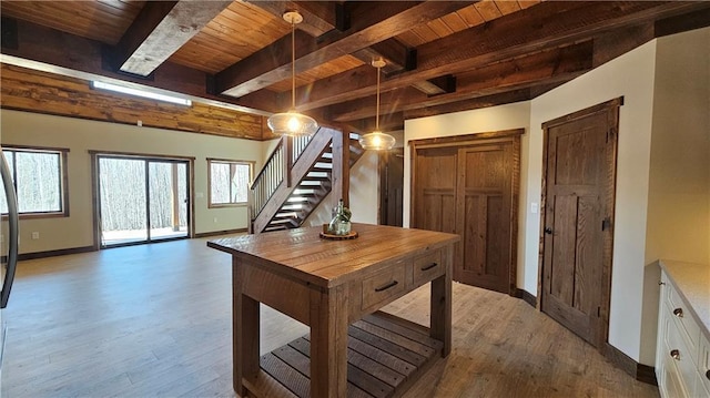 11960 US Highway 63, Hayward, WI 54843 - interior space featuring wooden ceiling, baseboards, and light wood-style flooring