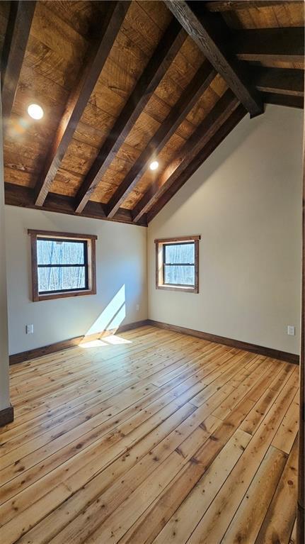 11960 US Highway 63, Hayward, WI 54843 - bonus room with a wealth of natural light, wood ceiling, light wood-style flooring, and beam ceiling