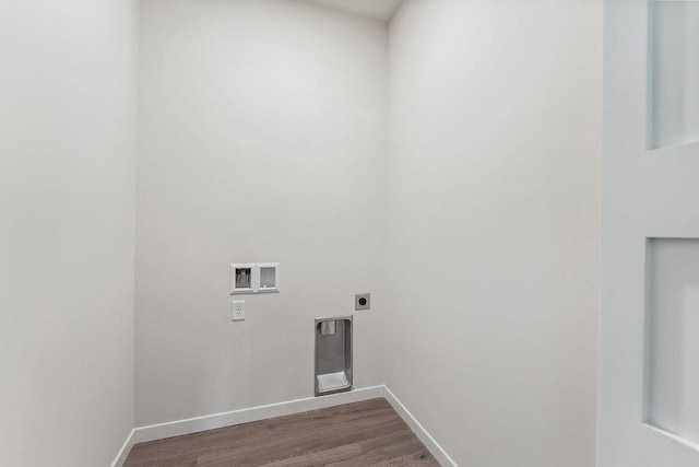 216 S Dewey Ave, Reedsburg, WI 53959 - laundry area featuring electric dryer hookup, hookup for a washing machine, wood finished floors, and baseboards