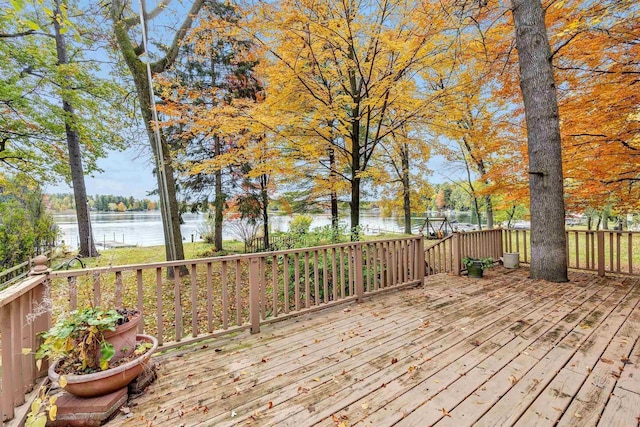 W8547 Cloverleaf Lake Rd, Clintonville, WI 54929 - wooden terrace featuring a water view