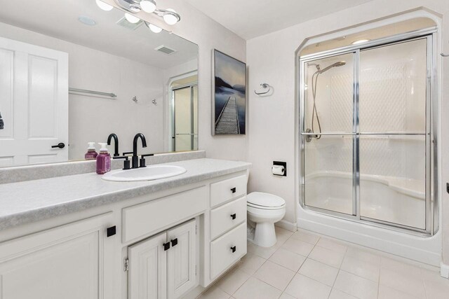 N4455 Dorothy Jane Ct, Kaukauna, WI 54130 - bathroom with vanity, tile patterned flooring, visible vents, a shower with door, and toilet