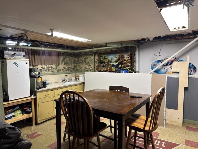dining area with light floors