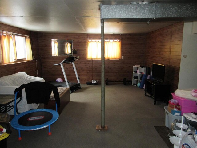 3012 16th St, Menominee, MI 49858 - basement with wood walls and carpet