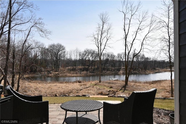 exterior space with a water view