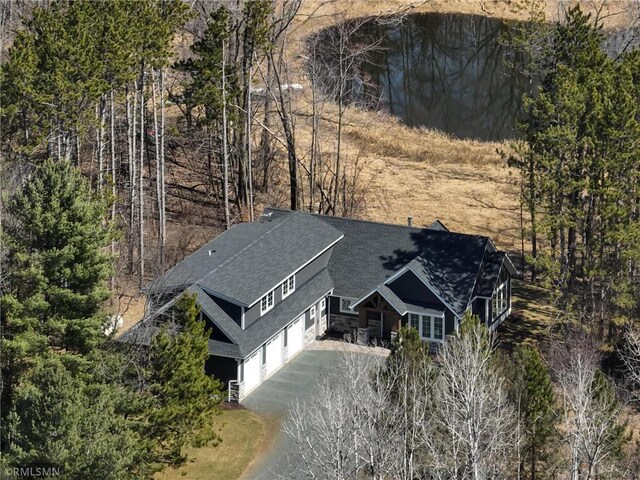 aerial view featuring a water view