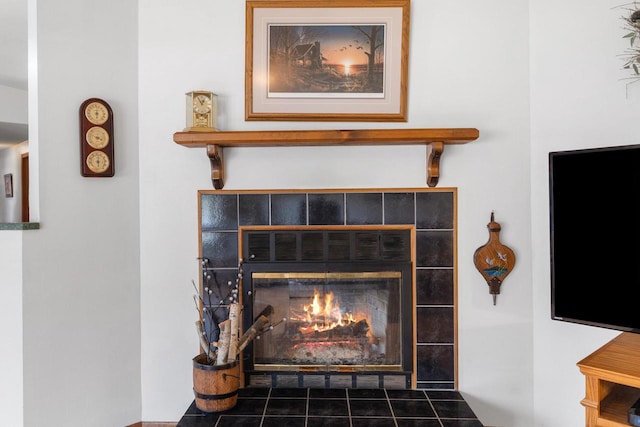 interior details featuring a fireplace