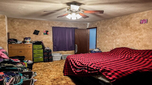 816 Royalton St, Waupaca, WI 54981 - carpeted bedroom with a textured ceiling and a ceiling fan