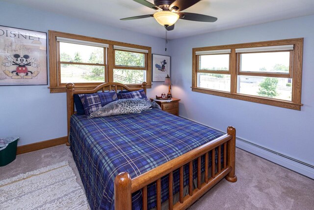 W340S2401 County Road C, Oconomowoc, WI 53066 - bedroom with baseboards, multiple windows, carpet, and baseboard heating